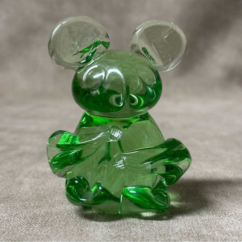 Vintage Art Glass Mouse Figurine Paperweight Neon Green